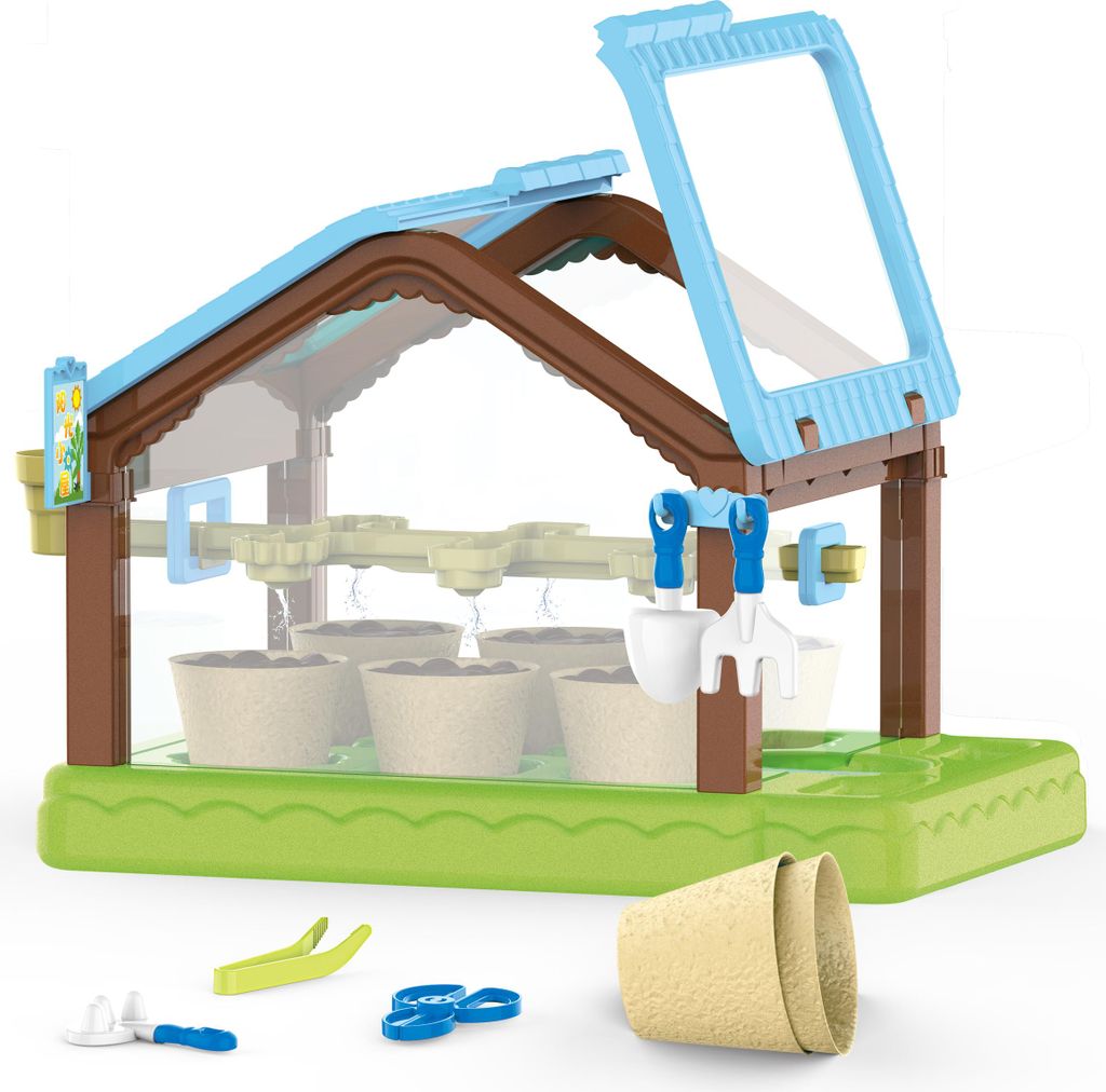 Kleines Gewächshaus-Set mit Töpfen, Erde, Samen und Gartenwerkzeugen