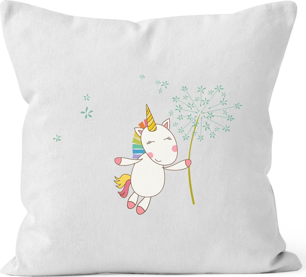 Kissenbezug Einhorn mit Pusteblume Kissen-Hülle Deko-Kissen 40x40 Baumwolle MoonWorks weiß unisize