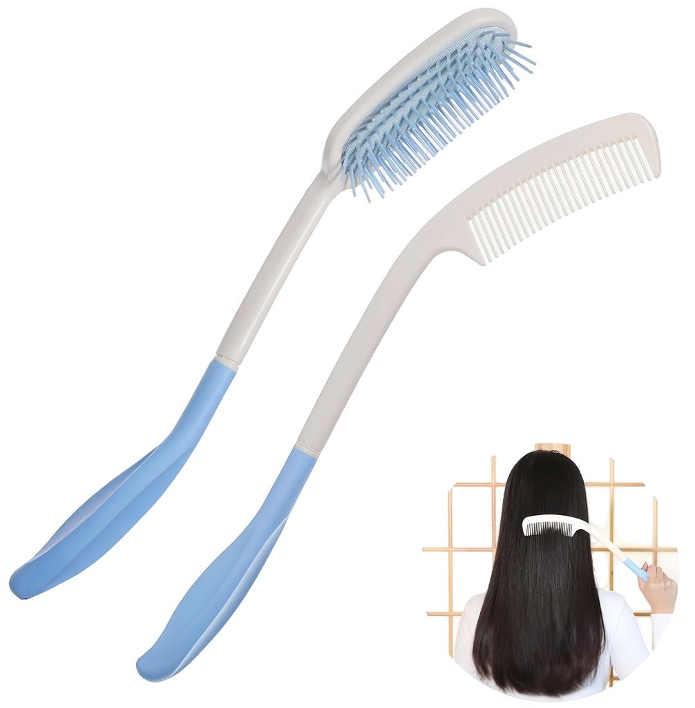 Haarbürsten-Set mit Langer Reichweite, Langstielige Haarbürste und Kamm-Set für ältere Menschen - 2 Stück