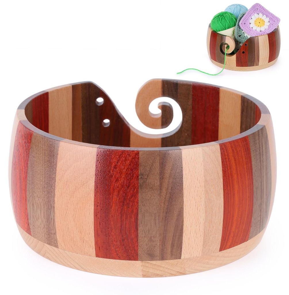 Garnschale Groß 21 x 10 cm, Extra Große Wollschale Holz für Verschiedene Wolle, Verhindert Verheddern, Tragbare Strickschale mit Löcher