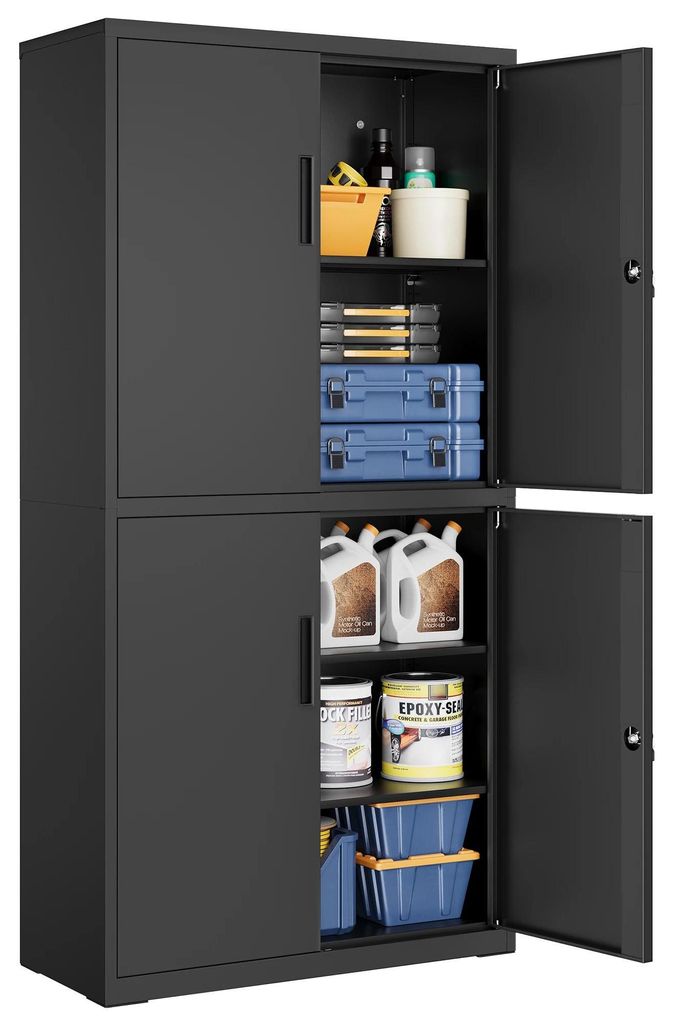 Metall-Aktenschrank - Büroschrank - 4 Türen - 5 Ebenen - 2 Schlösser - 80x40x180 cm - Matt Schwarz