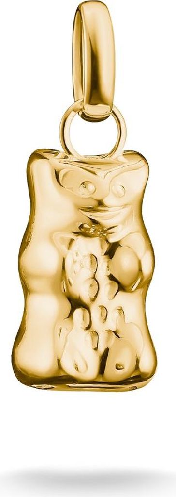 A gold charm in the shape of a gummy bear.