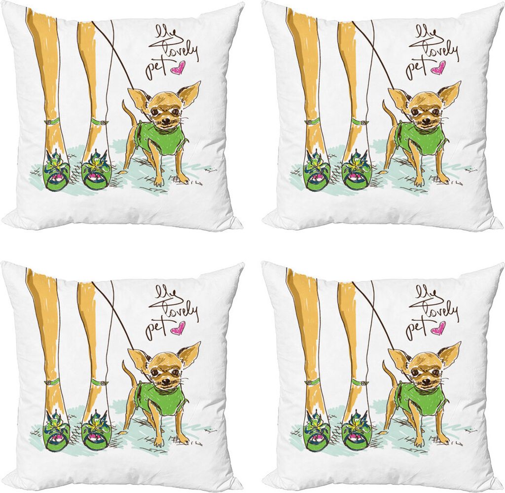 ABAKUHAUS Chihuahua Kissenbezug Set (4 Stück), Mein Haustier-Beschriftung, Moderner Doppelseitiger Digitaldruck, 45 cm x 45 cm, Mehrfarbig