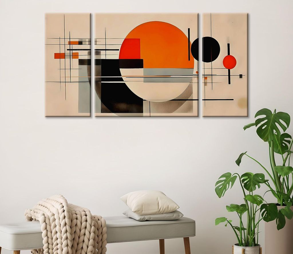 Wallity, MXC03, Dekoratives Leinwandgemälde (3-teilig), Mehrfarbig, Baumwolle, 20 x 45 cm
