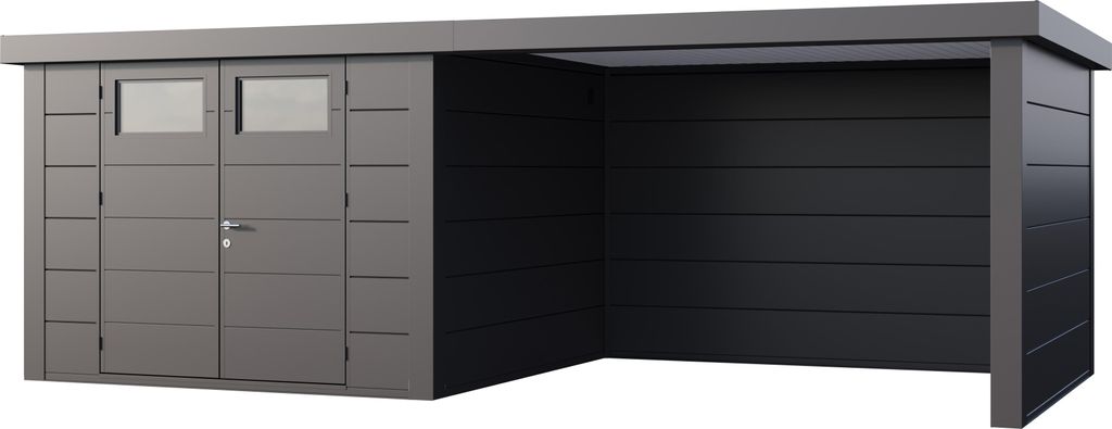 Telluria Metallgerätehaus Classico 3030 mit Lounge Anbau granitgrau/anthrazit Lounge-Anbau rechts