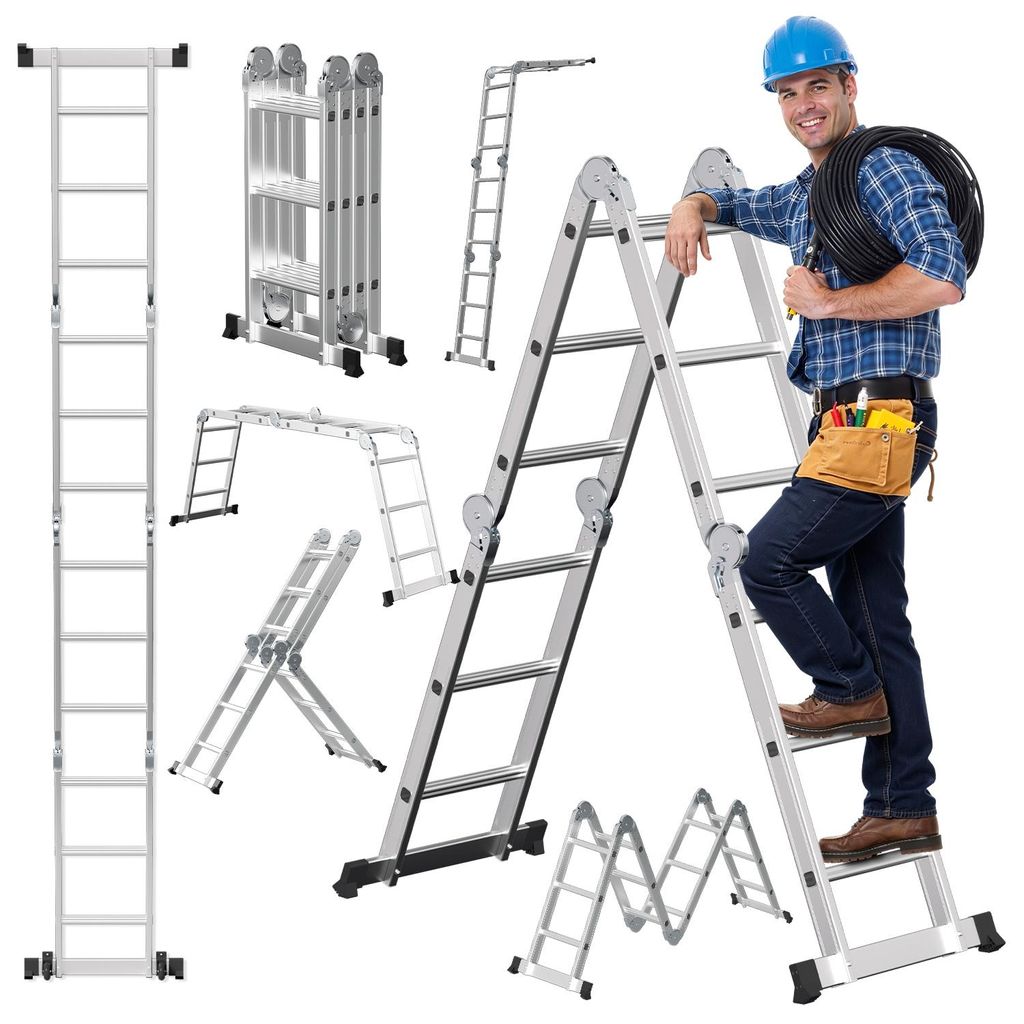 Échelle pliante en aluminium Eikuavons, 4 marches, Image du produit 