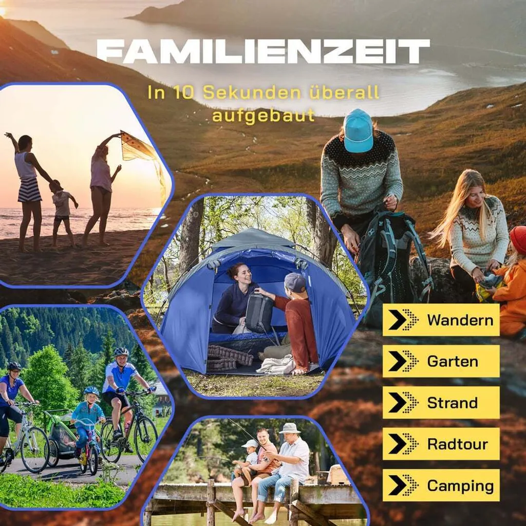 Tente Familiale 4 Personnes Imperméable Format Pop Up Camping et Voyage
