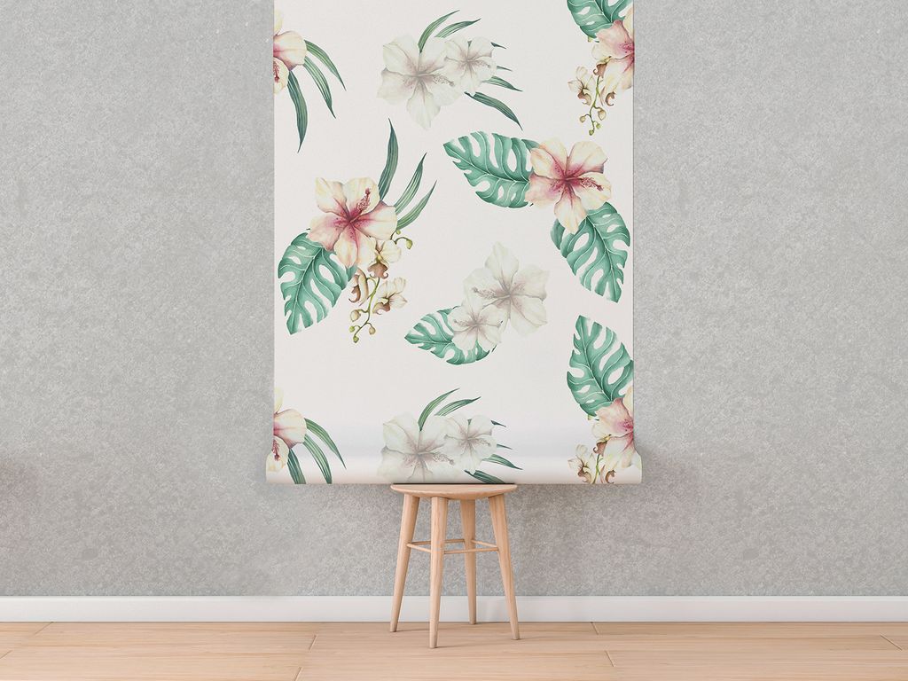 Coloray Fototapete 152x104 cm Latextapete Magicstick - Hawaiische Blumen verlässt Palme
