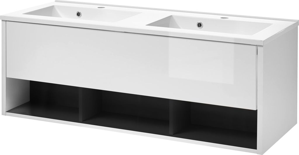 LIVOJO M20 Badezimmer Doppelwaschtisch mit Waschbecken 120 x 42 x 46 cm Weiß Hochglanz & Anthrazit