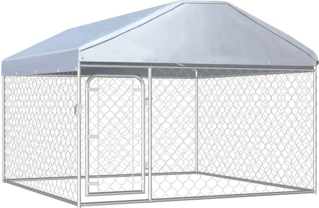 Abri extérieur pour chien avec toiture 2x2m sécurisé pour garde en liberté