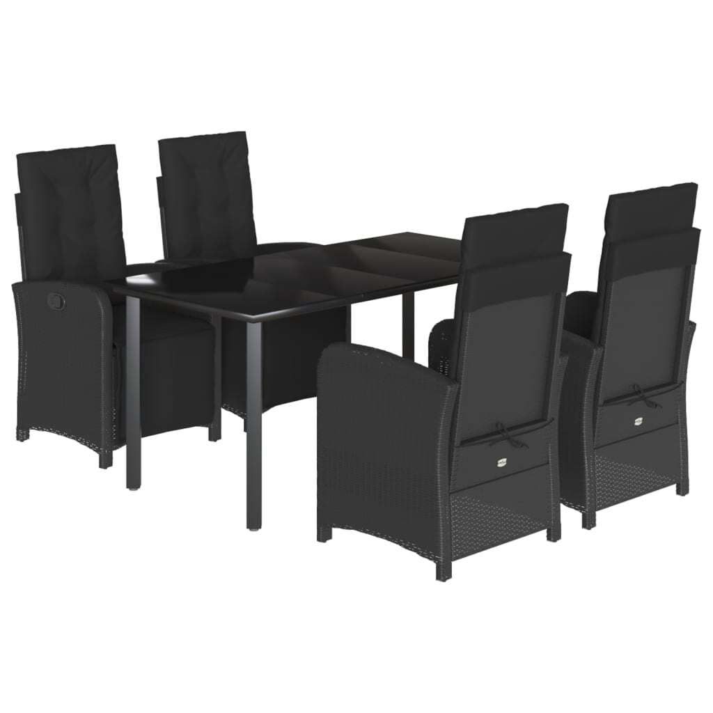 5-tlg. Garten-Essgruppe mit Kissen Schwarz Poly Rattan