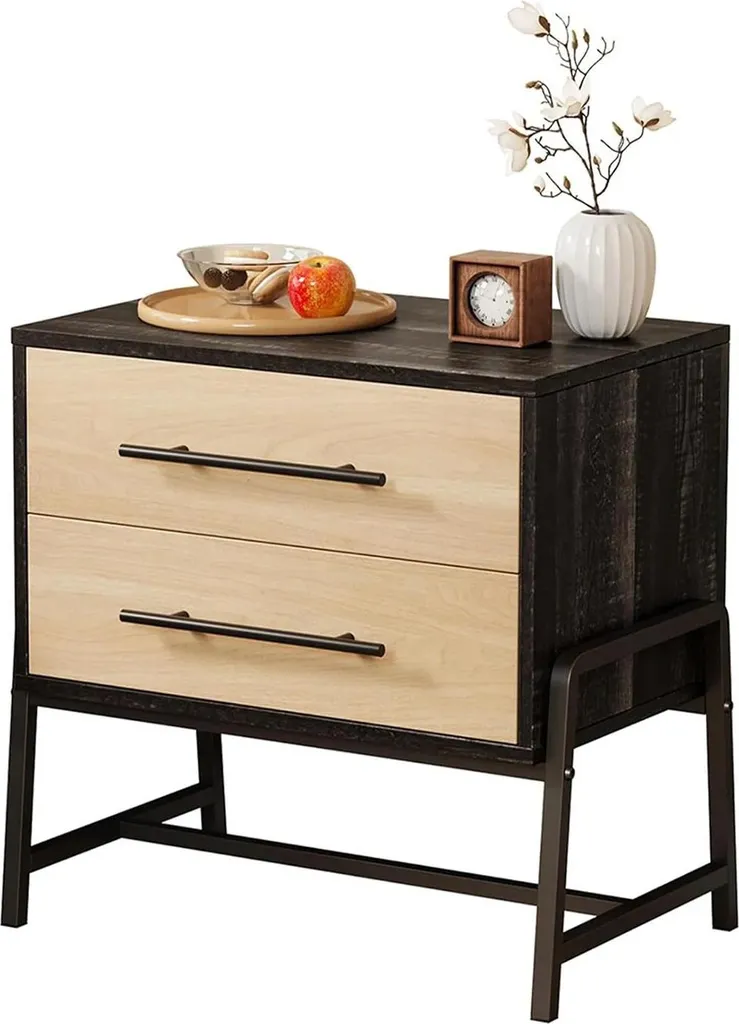 Table d'appoint bois blanc 2 tiroirs - Meuble de chevet robuste et design