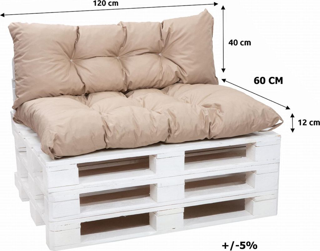Palettenkissen Set Beige – Sitzkissen 120×60 cm & Rückenlehne 120×40 cm für Palettensofa, Terrasse und Gartenlounge