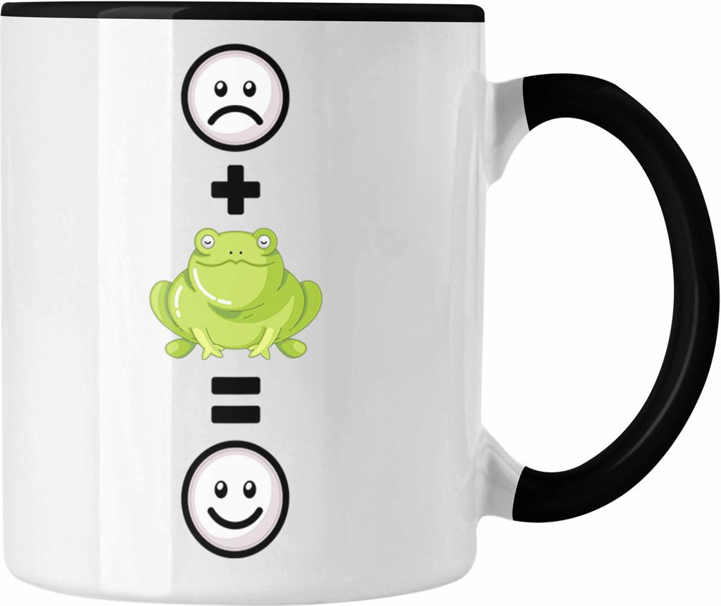 Trendation - Frosch Tasse Geschenk für Frosch-Liebhaber Lustige Geschenkidee :( + Frosch = :) Geburtstag (Schwarz)