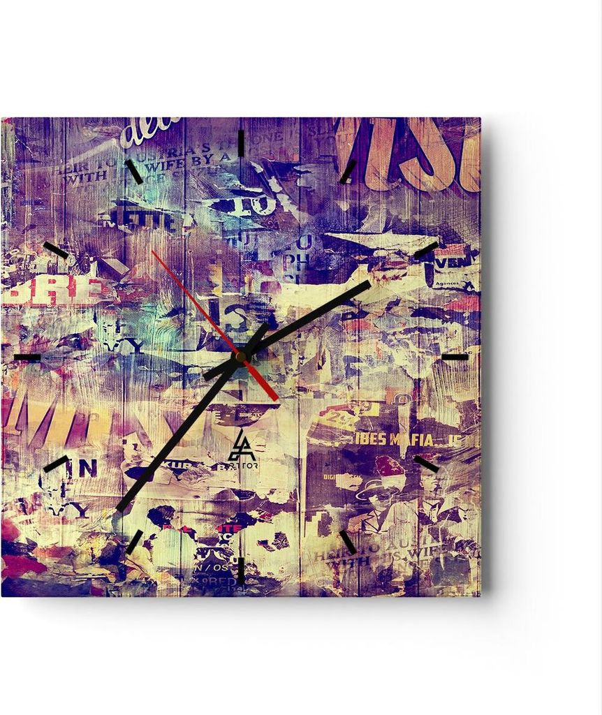 Wanduhr - Quadrat - Glasuhr - Graffiti modern - 40x40cm - Produktbild 
