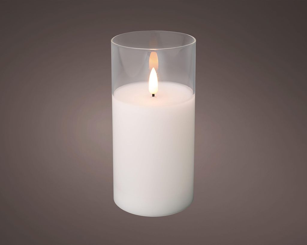 Bougie LED cire réelle verre blanc Ø7,5cm H10cm Minuteur Image du produit 