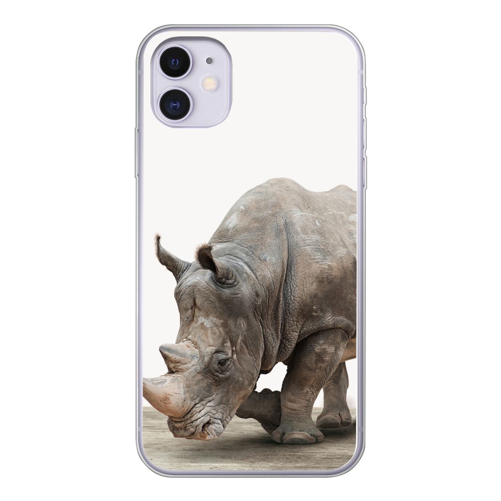 MuchoWow Handyhülle Schutzhülle Hülle für iPhone 11 Nashorn - Jungen - Wildtiere - Kinder - Mädchen - Tiere Silikon Softcase Handy Hülle - ...