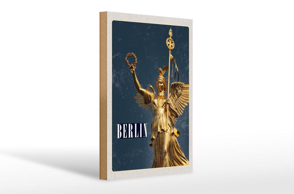 Holzschild Reise 20x30cm Berlin Deutschland Siegessäule Gold