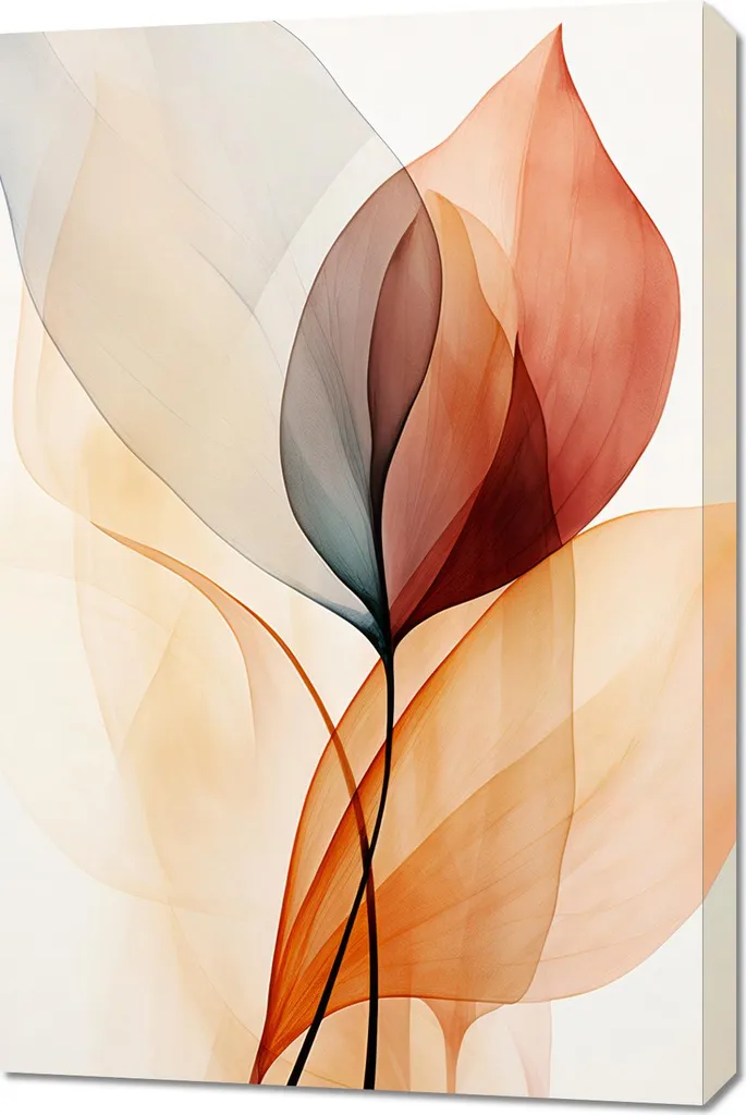 Quadro 60x90 cm Foglie Eteree: Arredo Moderno su Tela per Salotto