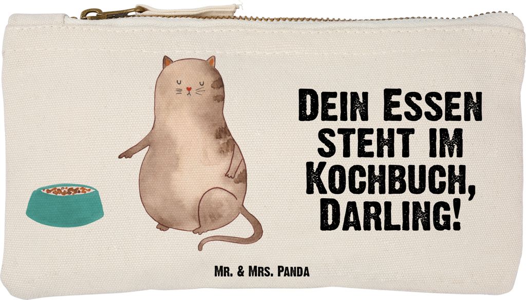 Mr. & Mrs. Panda Pouch Katze Fressen Größe S Klein - Weiß - Geschenk, Schminktäschchen, Kosmetiktasche, Waschtasche, Kulturtasche, Kulturbeutel...
