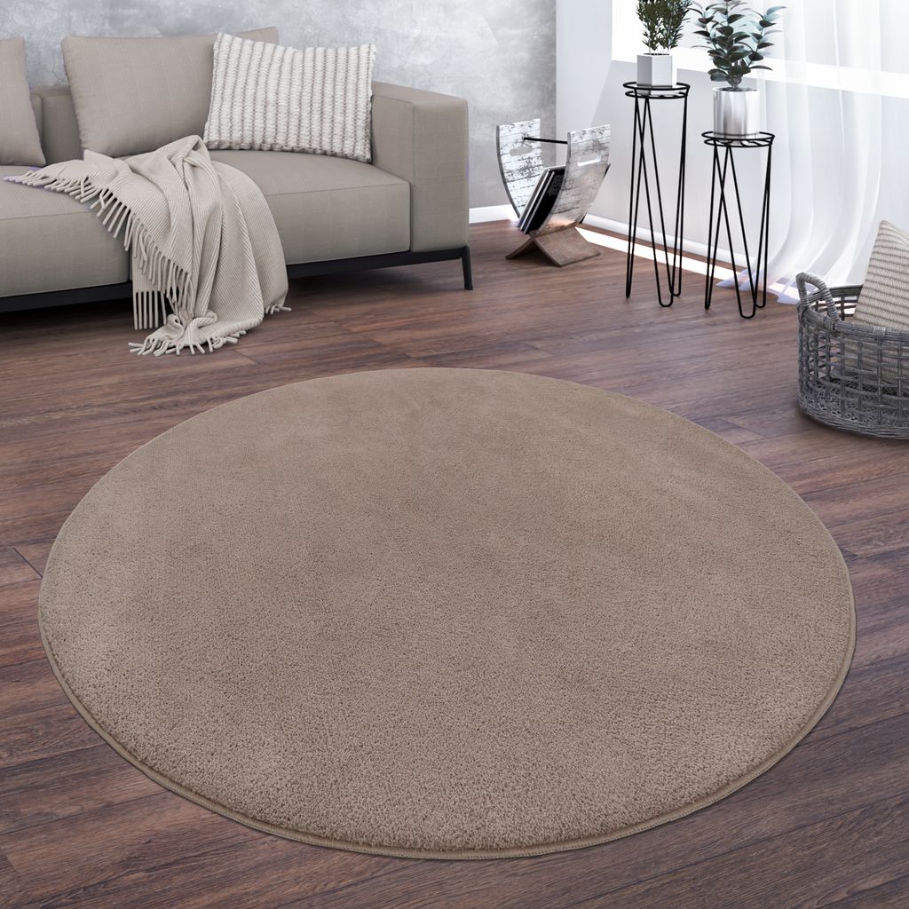 Waschbarer Teppich Wohnzimmer Kurzflor Einfarbiger Moderner Stil Weich Taupe Grösse 160 cm Rund