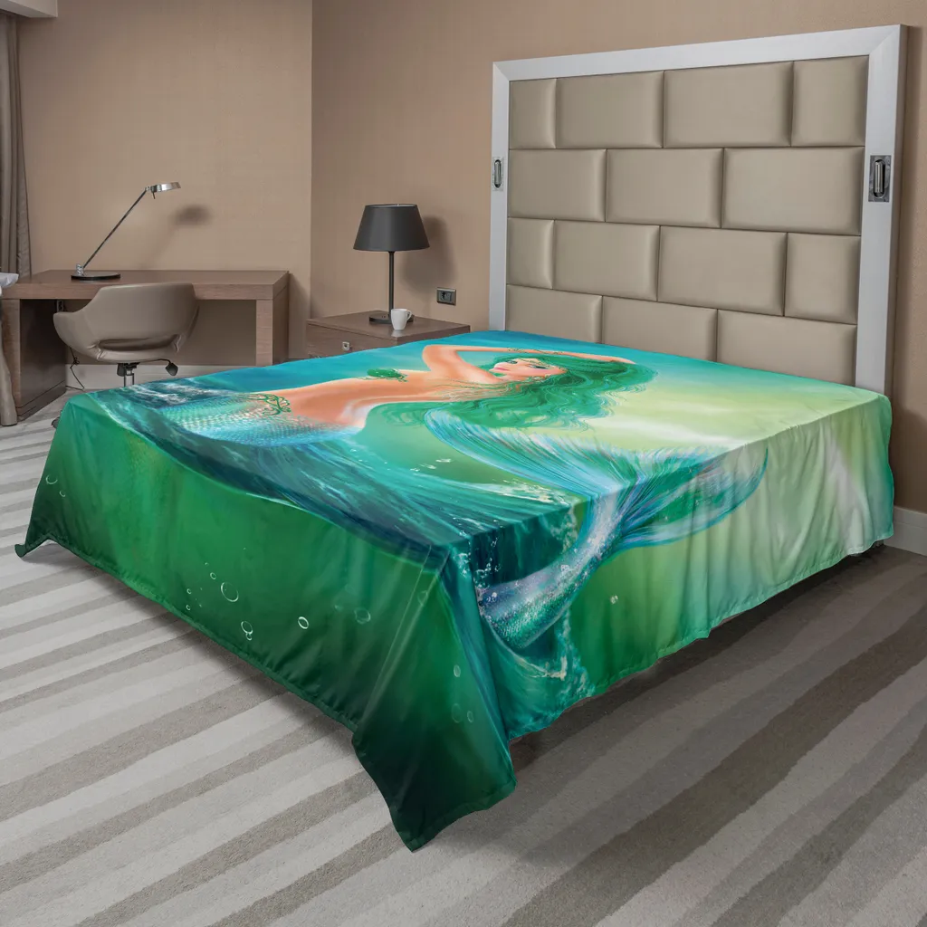 Drap de lit doux et confortable imprimé sirène, textile marine 260x228 cm