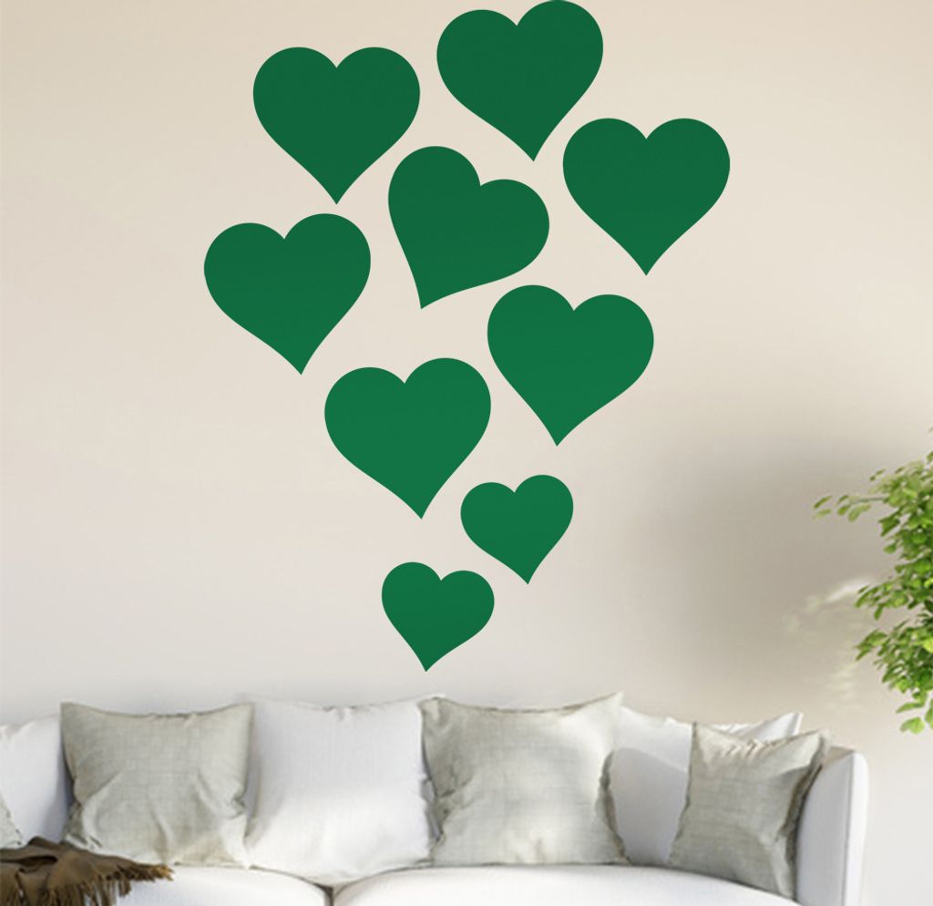 Herzen Wandtattoo in 6 Größen - Wandaufkleber Wall Sticker - Dekoration, Küche, Wohnzimmer, Schlafzimmer, Badezimmer