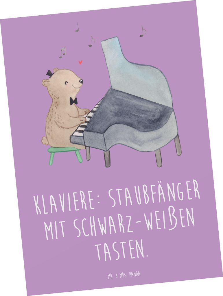 Mr. & Mrs. Panda Postkarte Klavier Staubfänger - Lavendeltraum - Geschenk, Musik, Lernen, einzelkarte, Postkarten, Klavierspieler, Instrumente, sp...