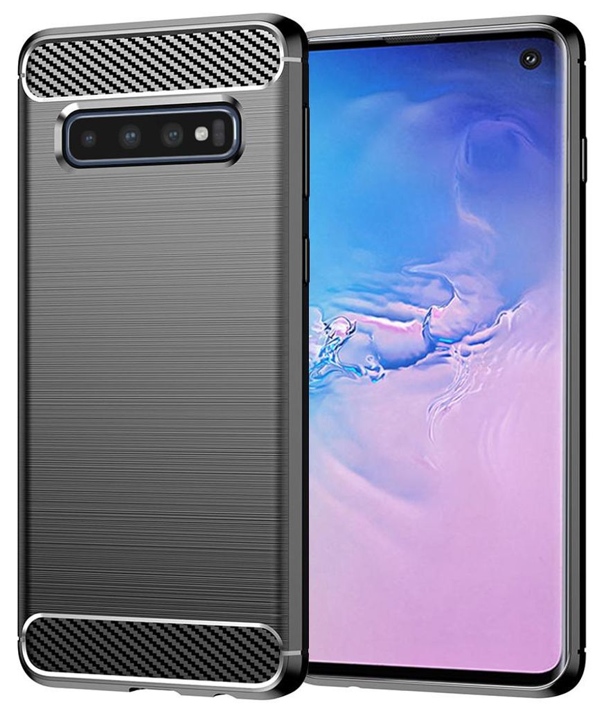 Techsuit Carbon Silicone Back Cover Hülle für Samsung Galaxy S10 - Schwarz