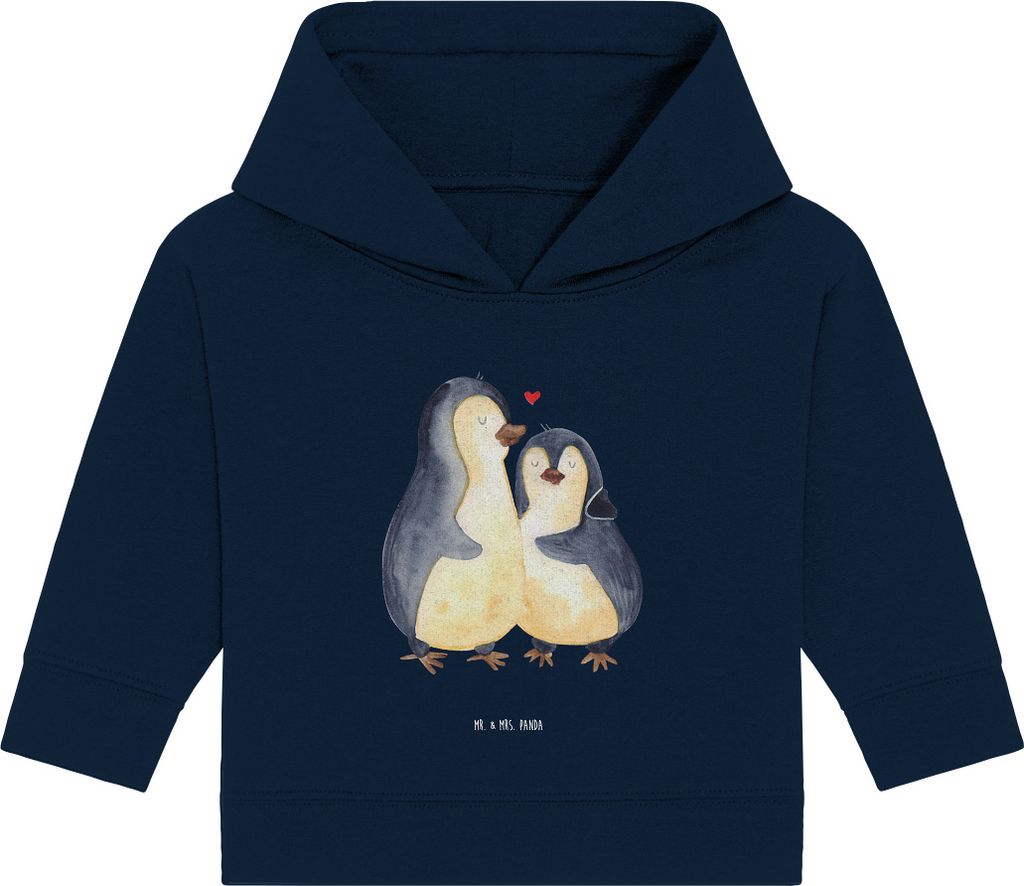 Mr. & Mrs. Panda Organic Baby Hoodie Pinguin umarmen 24. - 36. Monat - French Navy - Geschenk, Verknallt, Kapuzenshirt, Kapuzensweatshirt, Hochzeit...