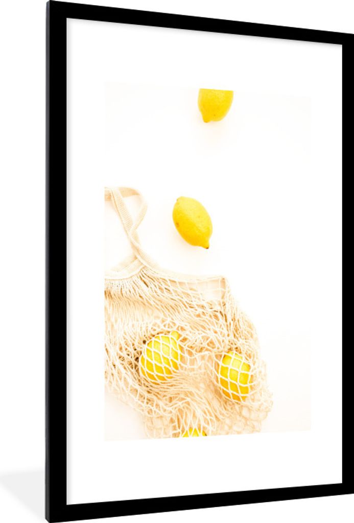MuchoWow Gerahmtes Poster Zitrone - Tasche - Gelb 60x90 cm - Poster mit Schwarzem Bilderrahmen Wandposter Rahmen Foto Bilder - Dekoration - Wandp...