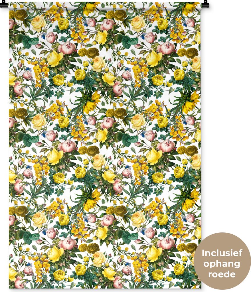MuchoWow® Wandteppich Wandbehang Pfingstrose - Gelb - Produktbild 
