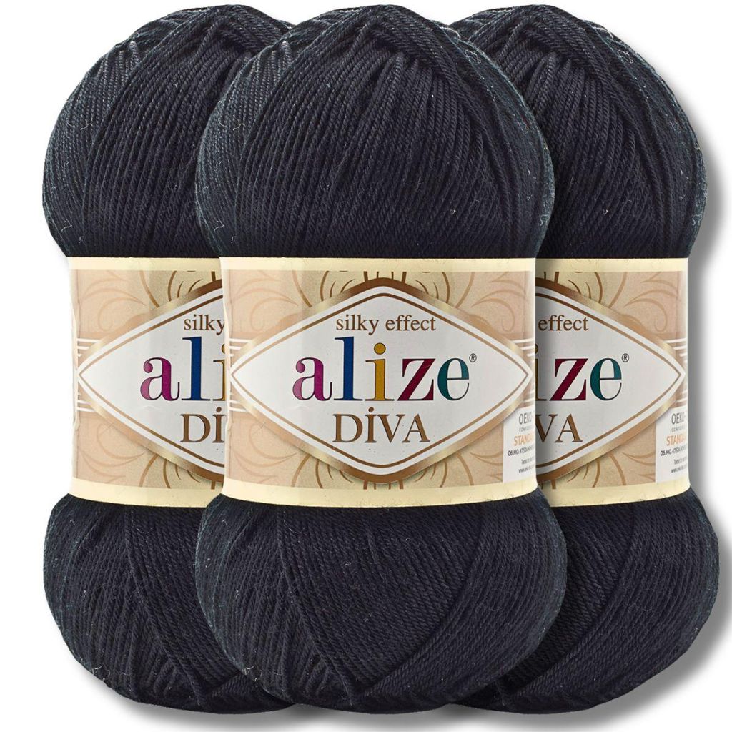 Alize 3x 100g Diva Wolle, Uni, Häkeln, Stricken (60)