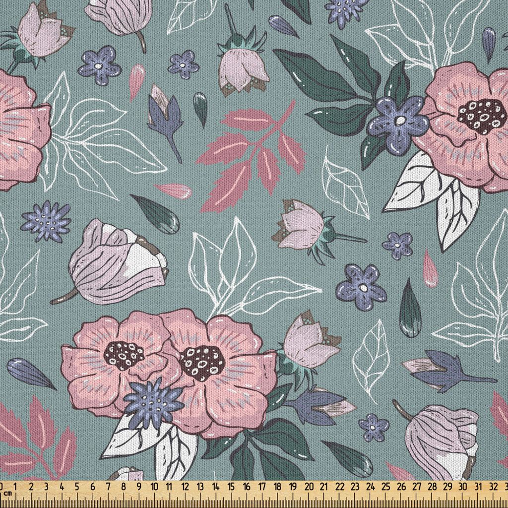 ABAKUHAUS Garten-Kunst Microfaser Stoff als Meterware , Blühende Blumen, die bunte Natur-Wachstums-Entwurfs-Art-Laub-Blätter gedeihen, 2 M (230 x...