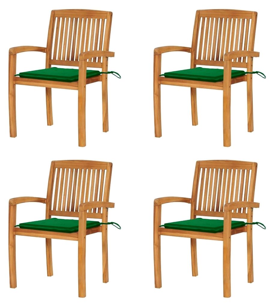 Stapelbare Gartenstühle mit Kissen 4 Stück aus Teakholz, Gartenmöbel für Balkon und Outdoor