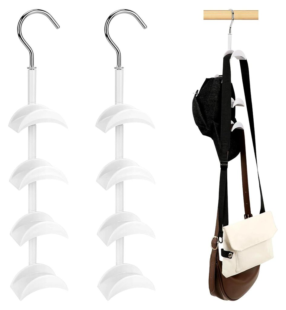 Handtaschenaufbewahrung, 2 Stück Handtaschenhalter mit 360 Grad drehbar, knitterfrei, multifunktional für Taschen, Krawatten, Schals, Tücher, Weiß
