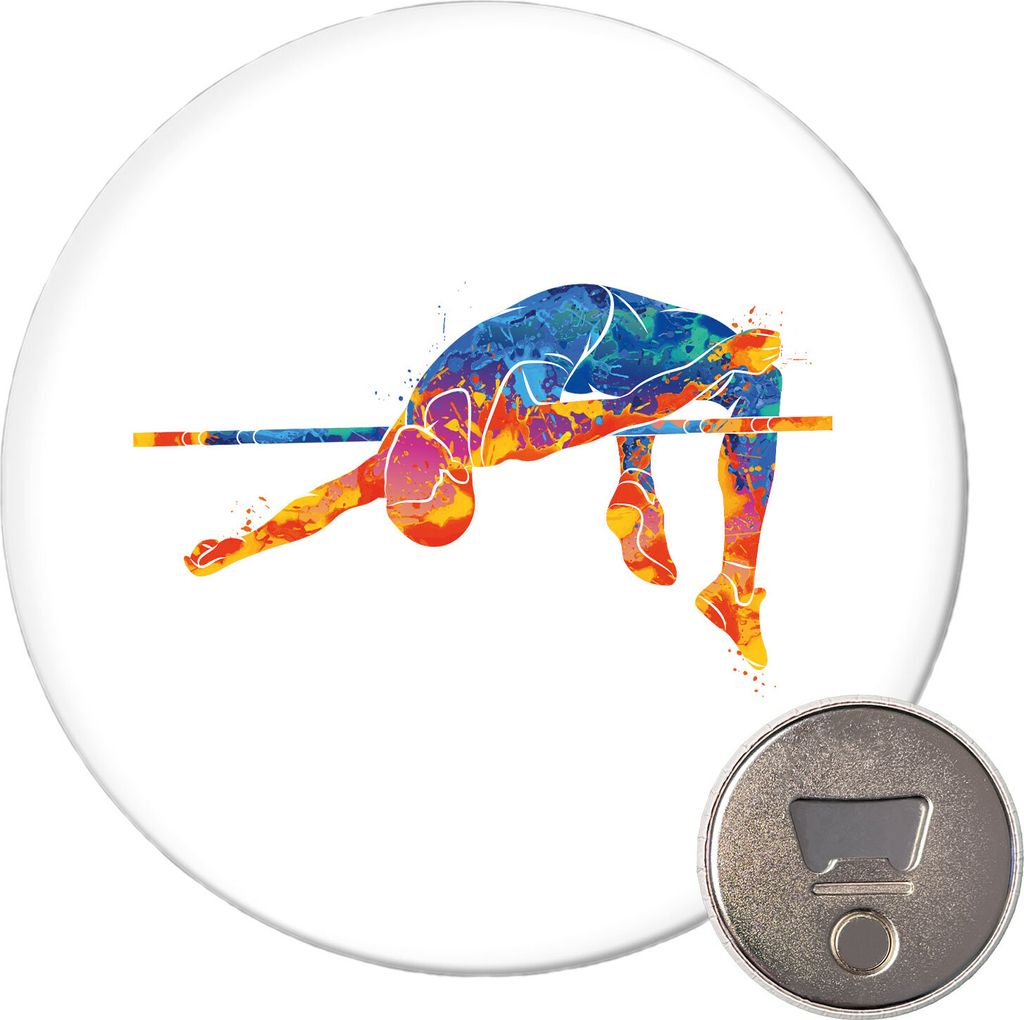 Huuraa Magnet Leichtathletik Hochsprung 59mm Kühlschrankmagnet rund Flaschenöffner Geschenkidee