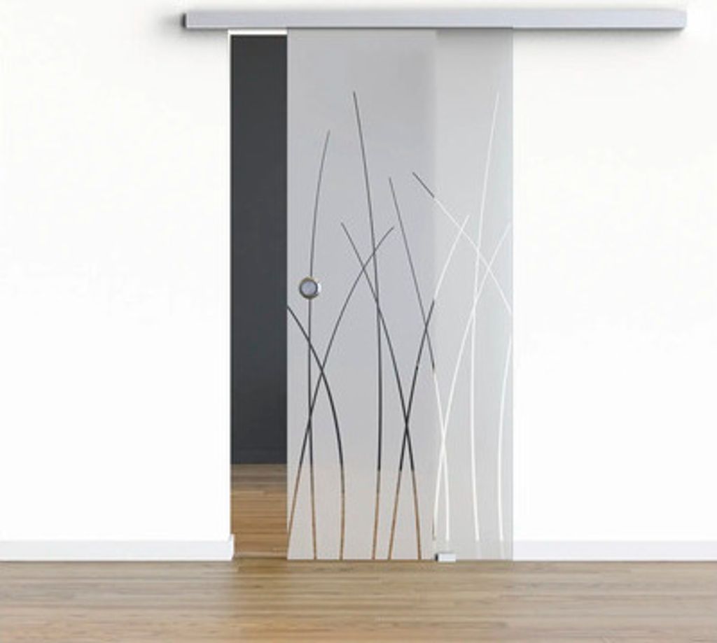 Pertura Glasschiebetür Komplettset Glera Reeds 02 775x2175 mm Rechts inkl.Beschlag Selir Aluminium natur,Griffmuschel