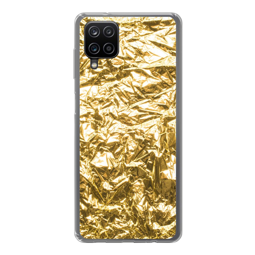 MuchoWow Handyhülle Schutzhülle Hülle für Samsung Galaxy A12 Goldfolie mit faltiger Textur Silikon Softcase Handy Hülle - Bild