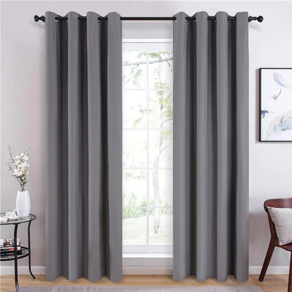Verdunkelungsvorhänge - 2er-Set - Hohe Lichtdämpfung 70–90 % - Polyester-Baumwolle - 5 x 2,6 m - Geteilte Öffnung - Deckenmontage - Hellgrau