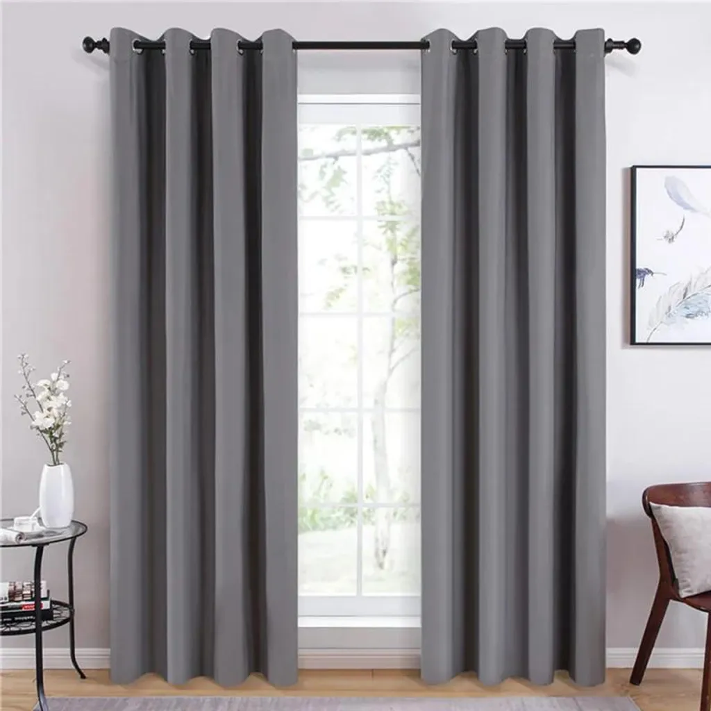 Rideaux occultants gris clair 3 x 1,4 m en coton-polyester - Lot de 2