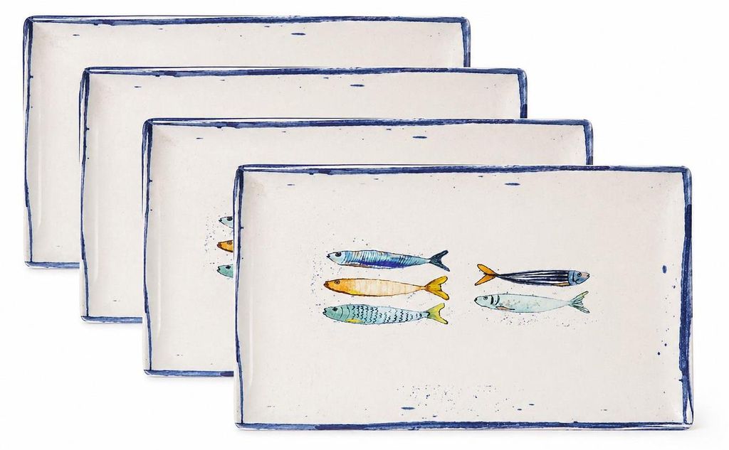 Teller, mediterran mit Sardinen-Motiv | Maritime Produktbild 