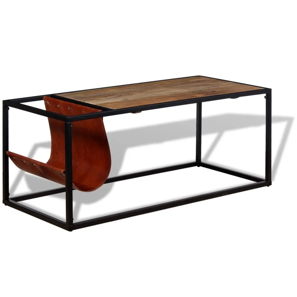 Table basse gain de place 110x50x45 cm avec support revues en cuir