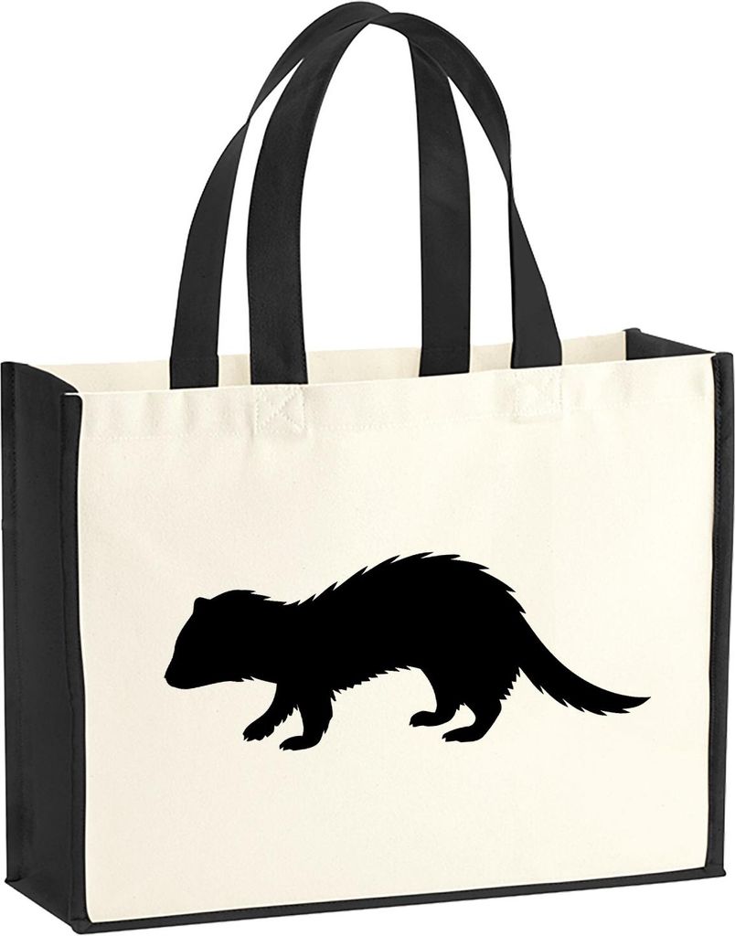Huuraa Jutetasche Frettchen Silhouette 21 Liter Black Jute und Baumwolle Einkaufstasche Geschenkidee