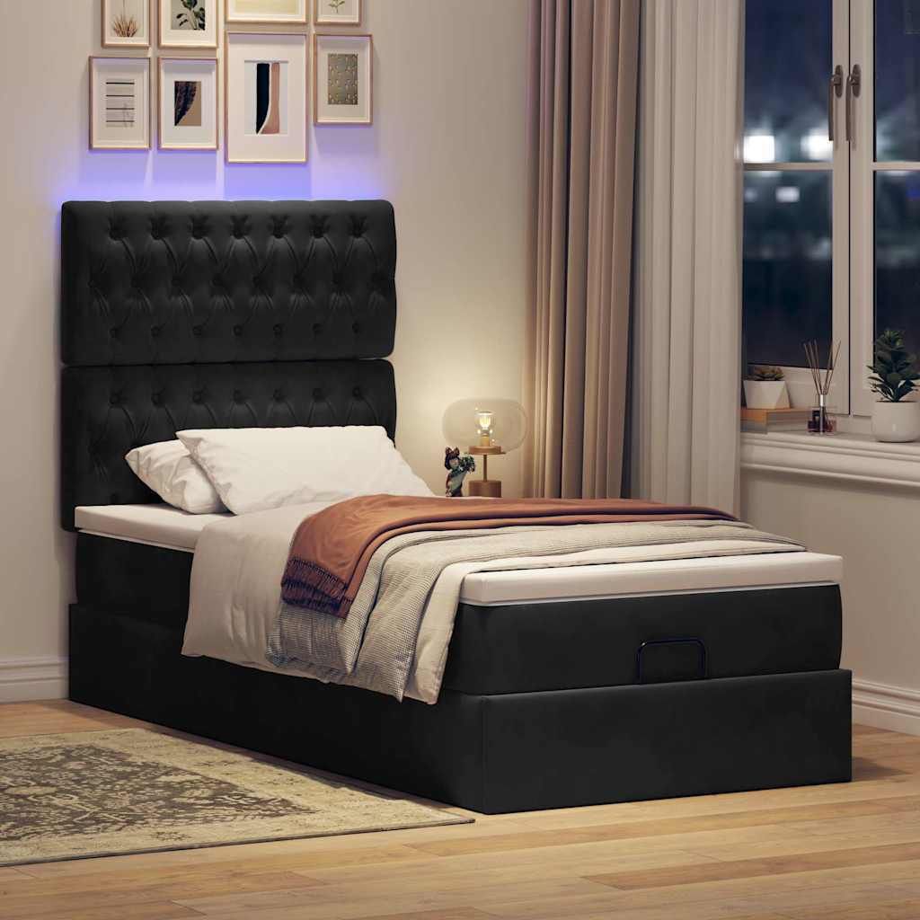 Maison Exclusive - Ottoman-Bett mit Matratzen & LEDs Schwarz 90x200 cm Samt