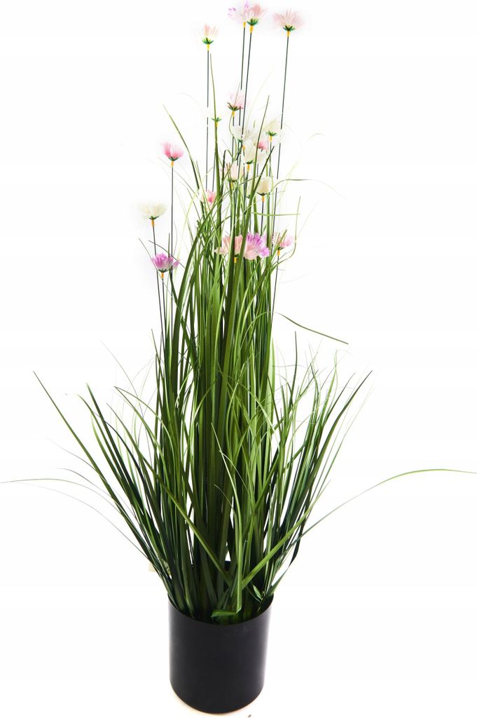 Kunstgras im Topf 75cm - Hohe Kunstpflanze mit Feldblumen - Pflegeleichte Büro Deko