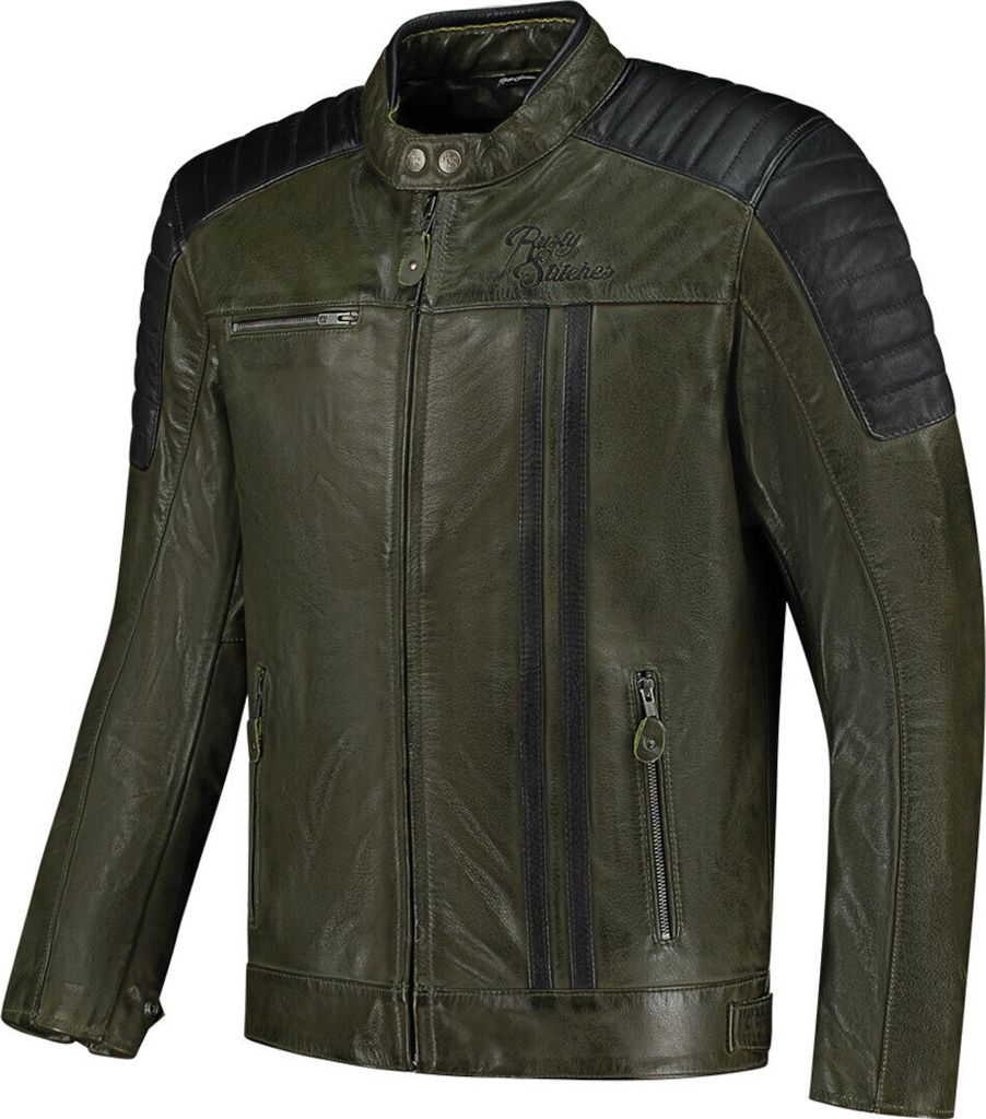 Rusty Stitches Cooper Motorrad Lederjacke, grün/schwarz, S