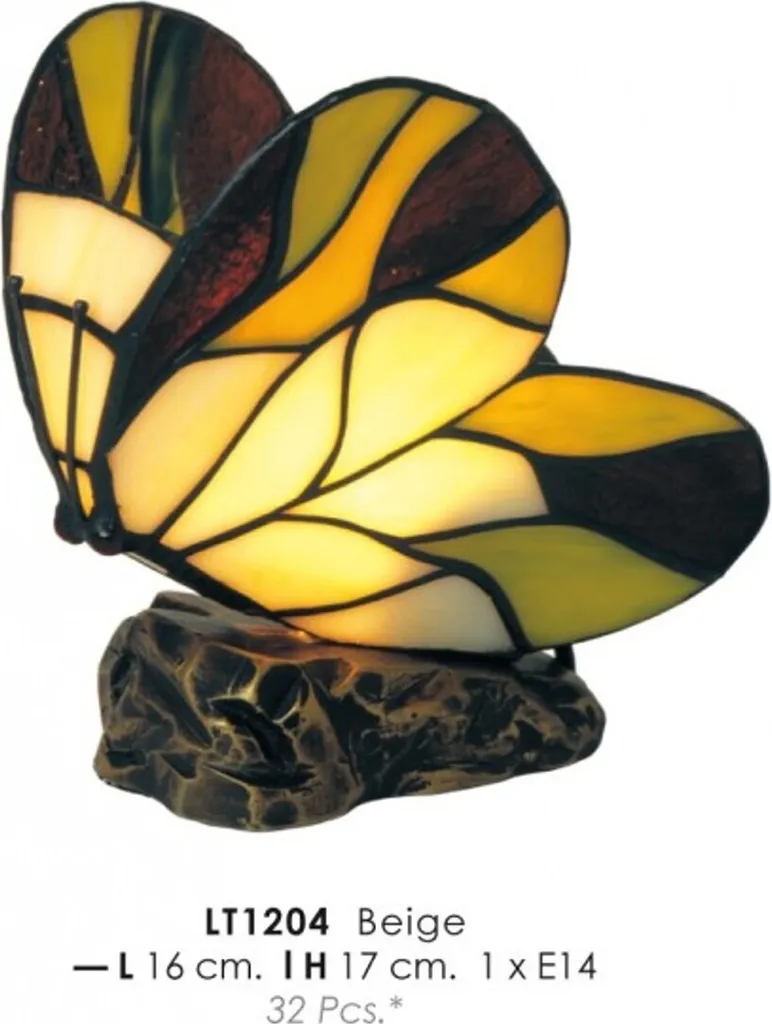 Abat-jour Tiffany Butterfly Beige 17cm - Lampada da Comodino Artistica