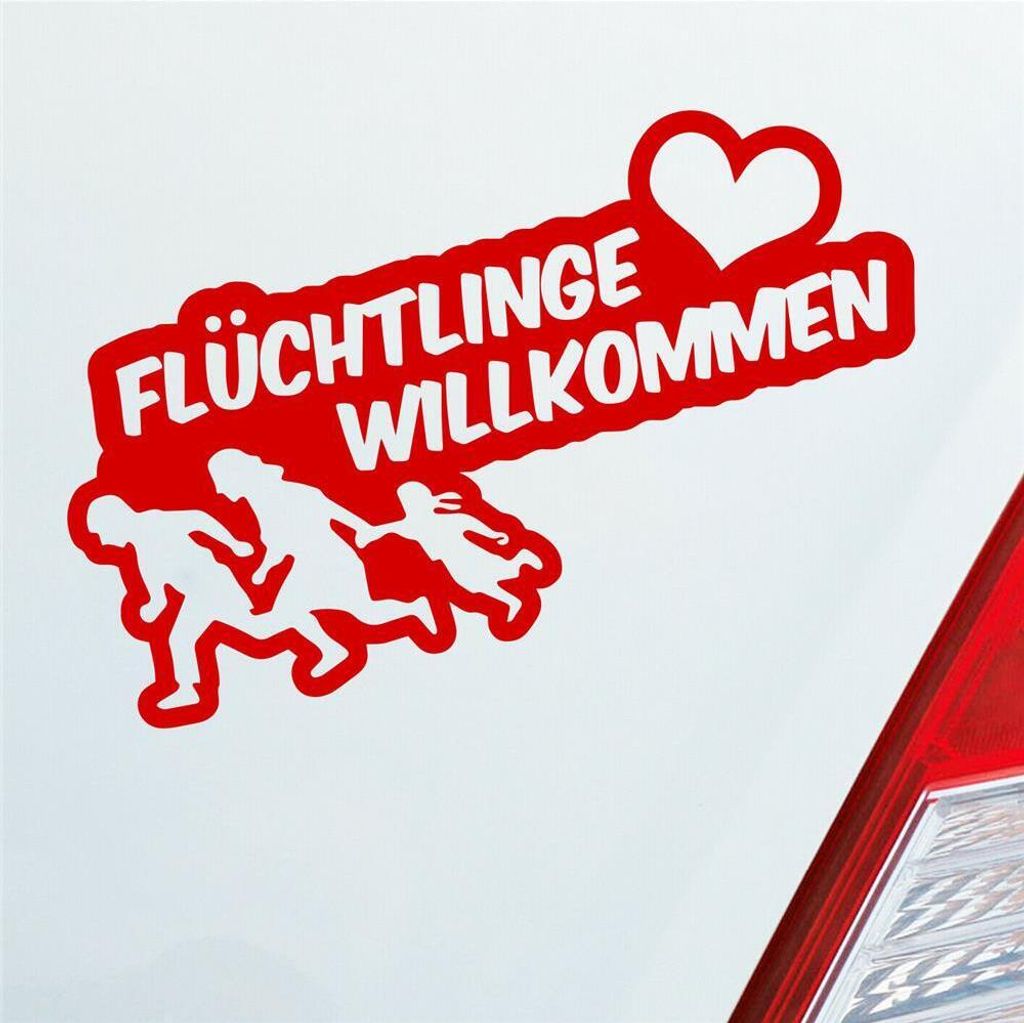 Auto Aufkleber Refugees Welcome Flüchtlinge Willkommen 20x9 cm Rot Sticker Heckscheibenaufkleber