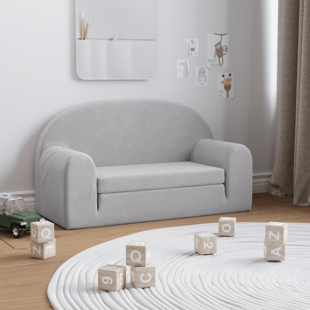 Divano letto per bambini 2 posti grigio chiaro Morbido Immagine del prodotto 